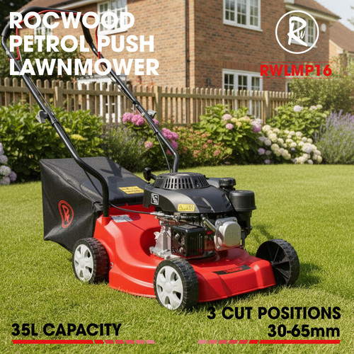 Petrol lawnmower push - petrol, rocwood
